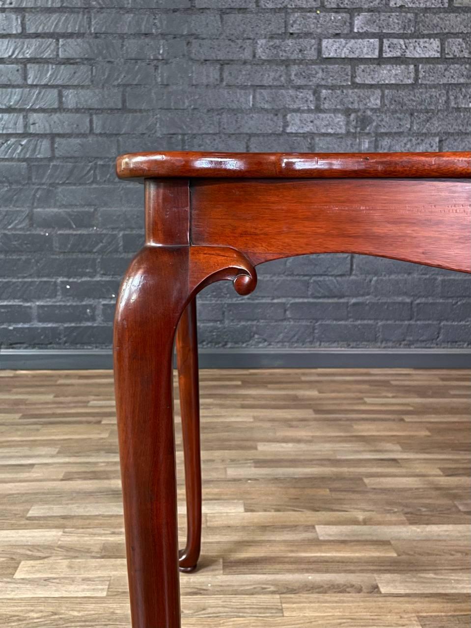 English Queen Anne Style Mahogany Card/Game Table w/ Tooled Leather Top For Sale 1