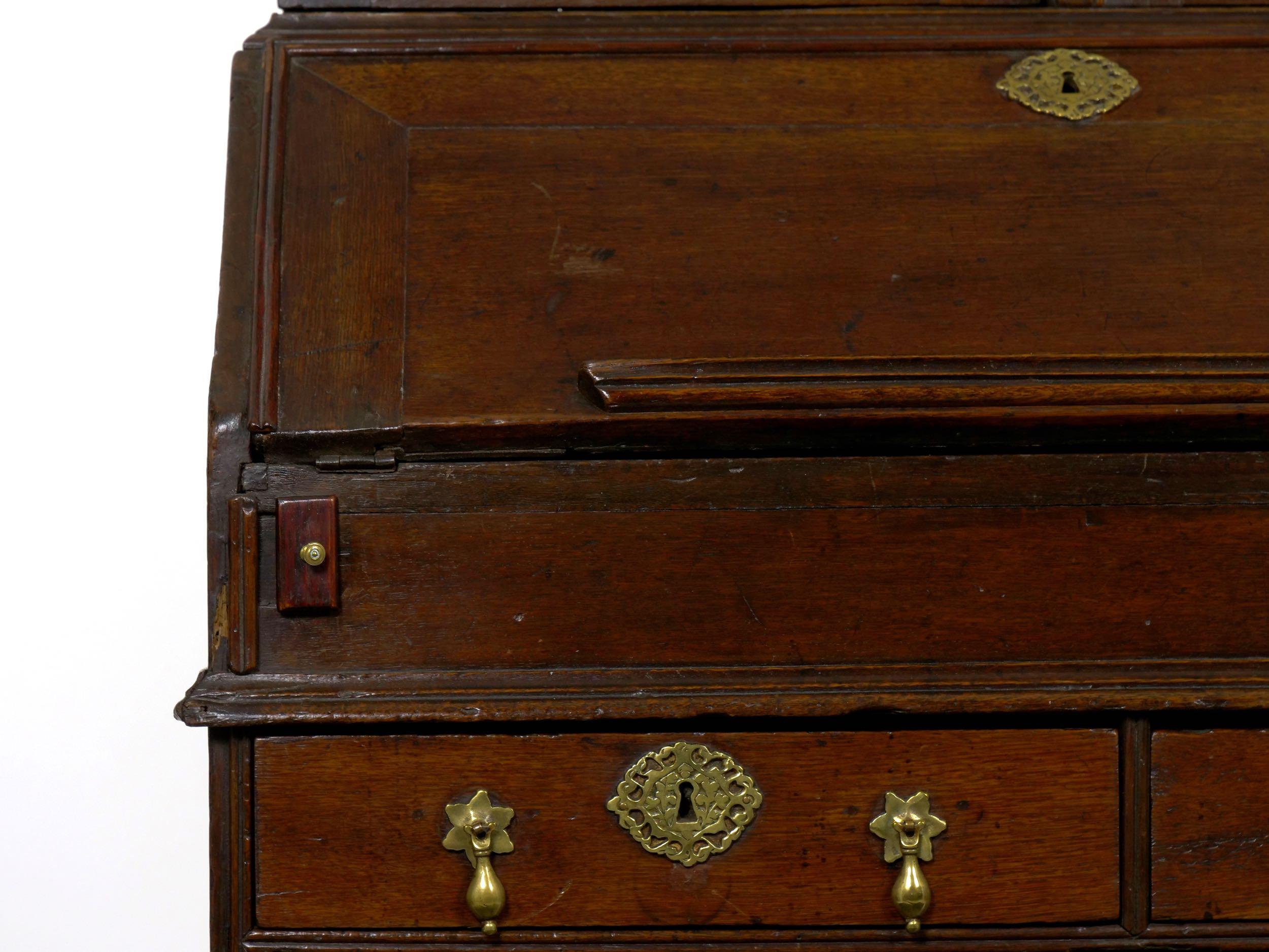 English Queen Anne Style Oak Antique Secretary Desk with Bookcase, 18th Century 4