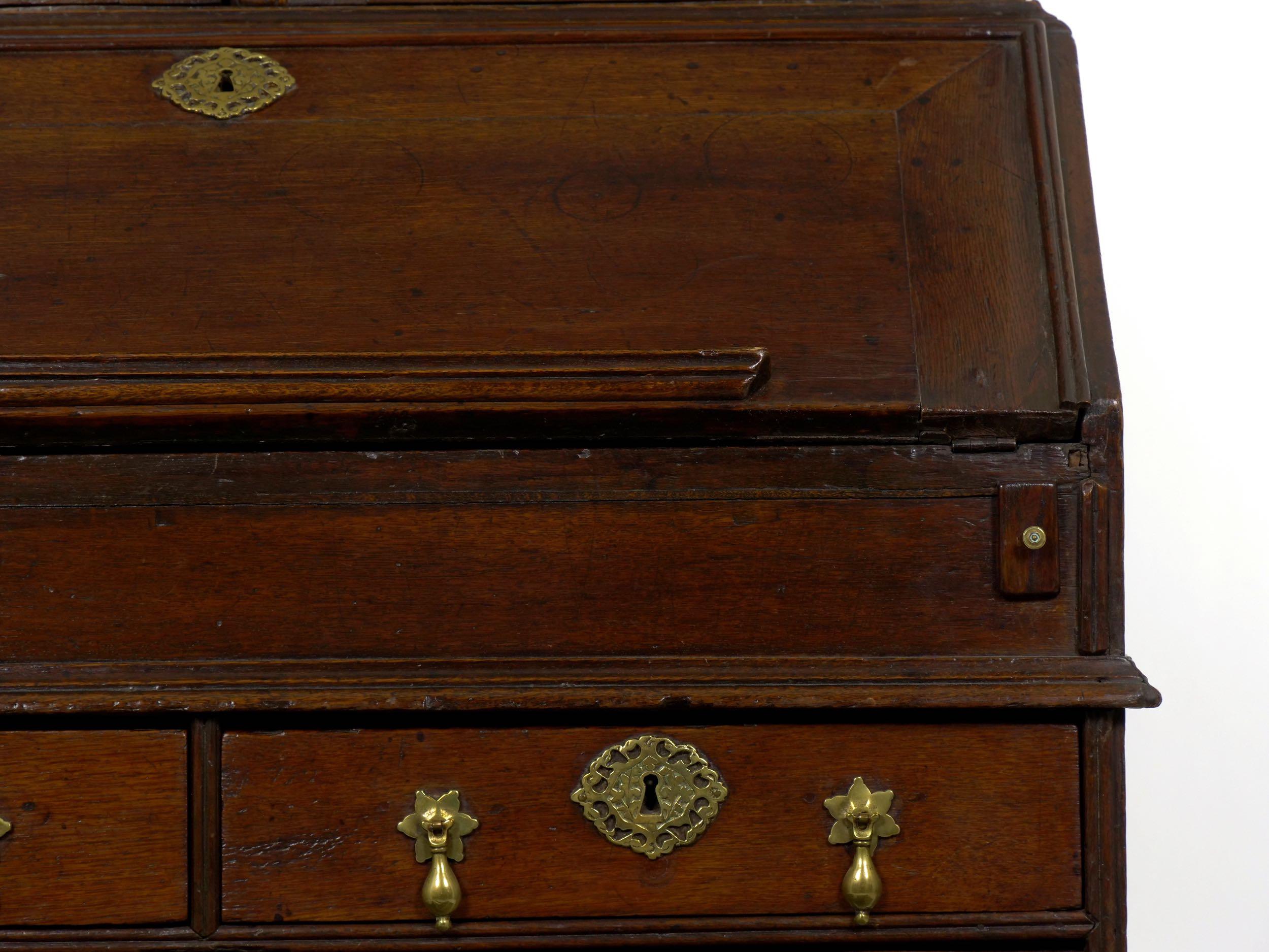 English Queen Anne Style Oak Antique Secretary Desk with Bookcase, 18th Century 5