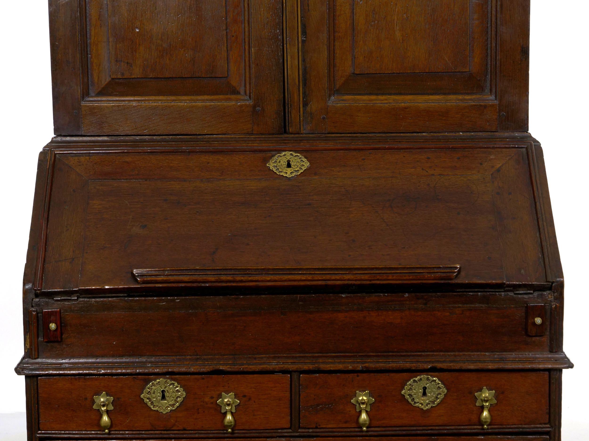 English Queen Anne Style Oak Antique Secretary Desk with Bookcase, 18th Century 8