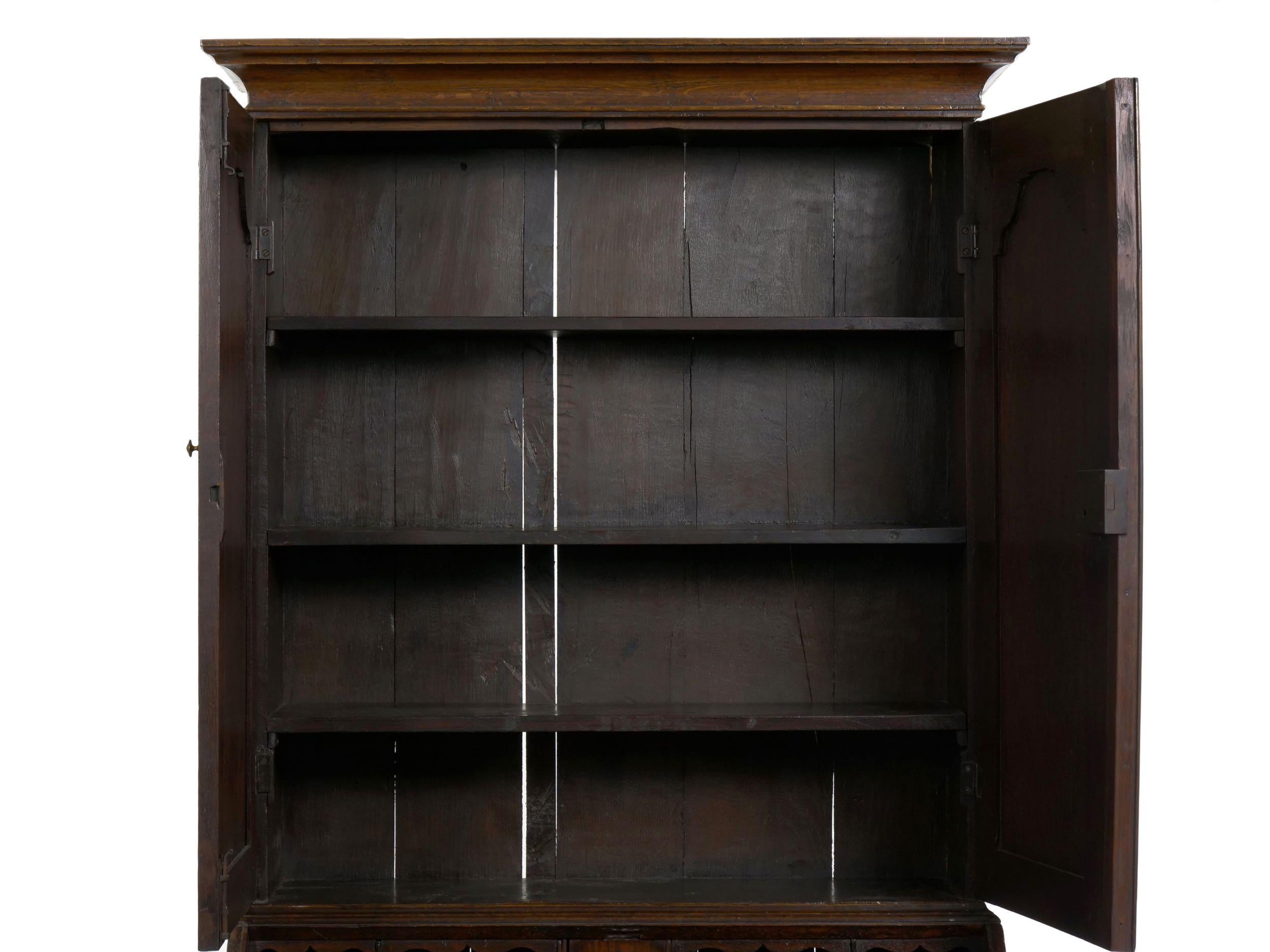 English Queen Anne Style Oak Antique Secretary Desk with Bookcase, 18th Century 9