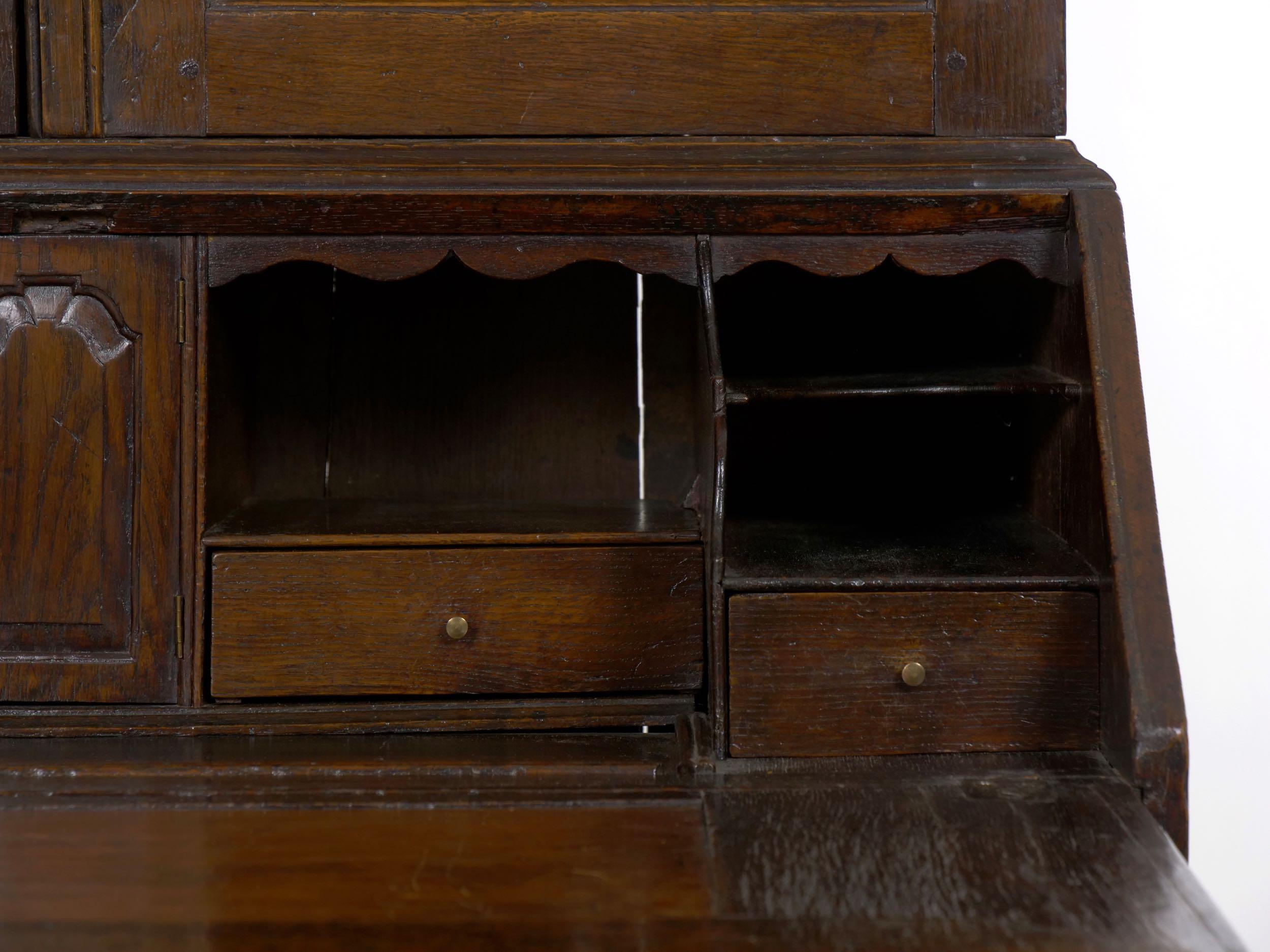 English Queen Anne Style Oak Antique Secretary Desk with Bookcase, 18th Century 11