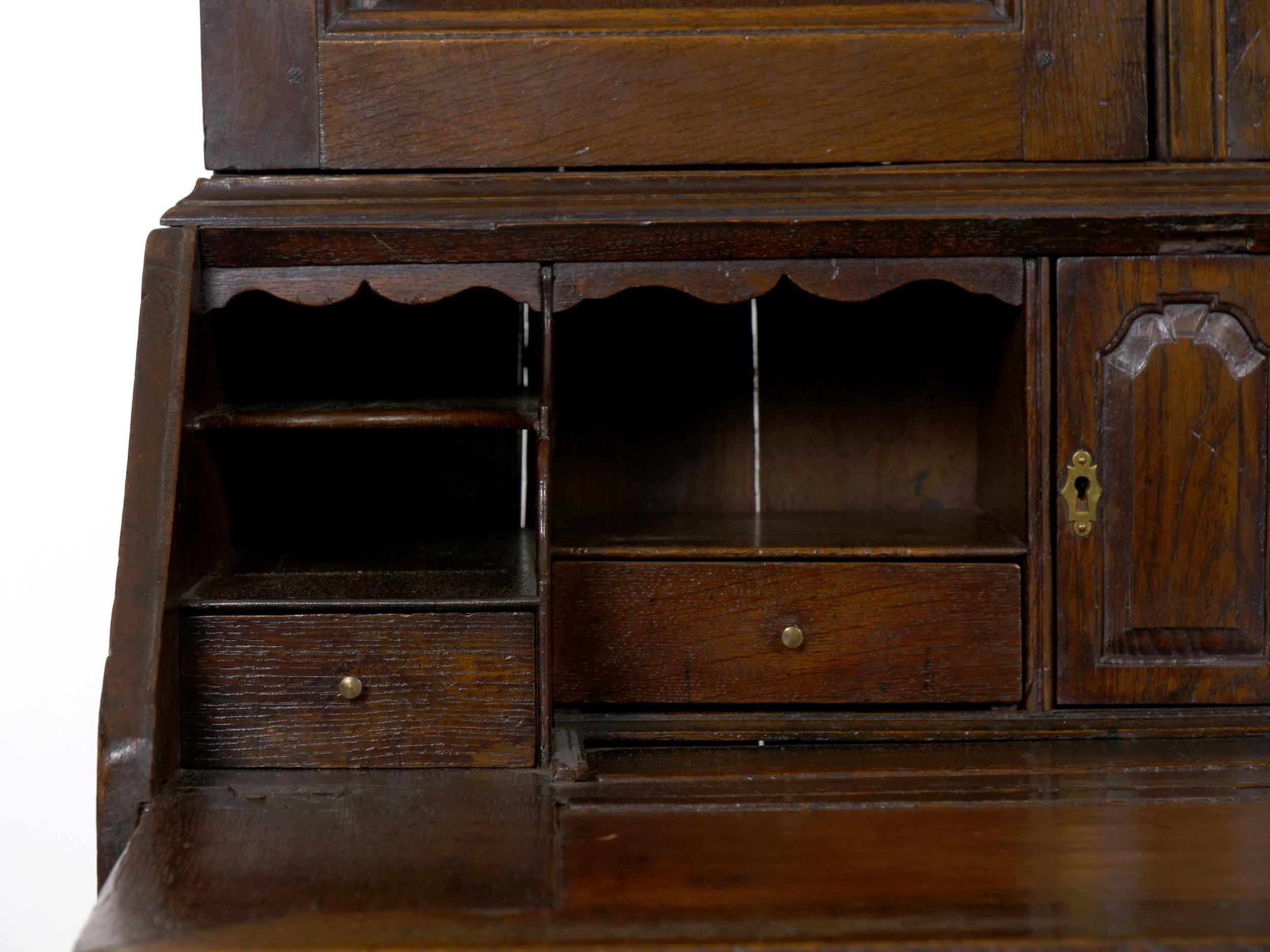 English Queen Anne Style Oak Antique Secretary Desk with Bookcase, 18th Century 12