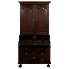 English Queen Anne Style Oak Antique Secretary Desk with Bookcase, 18th Century