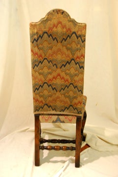 English Queen Anne Style Set of Four Walnut High Back Upholstered Side Chairs