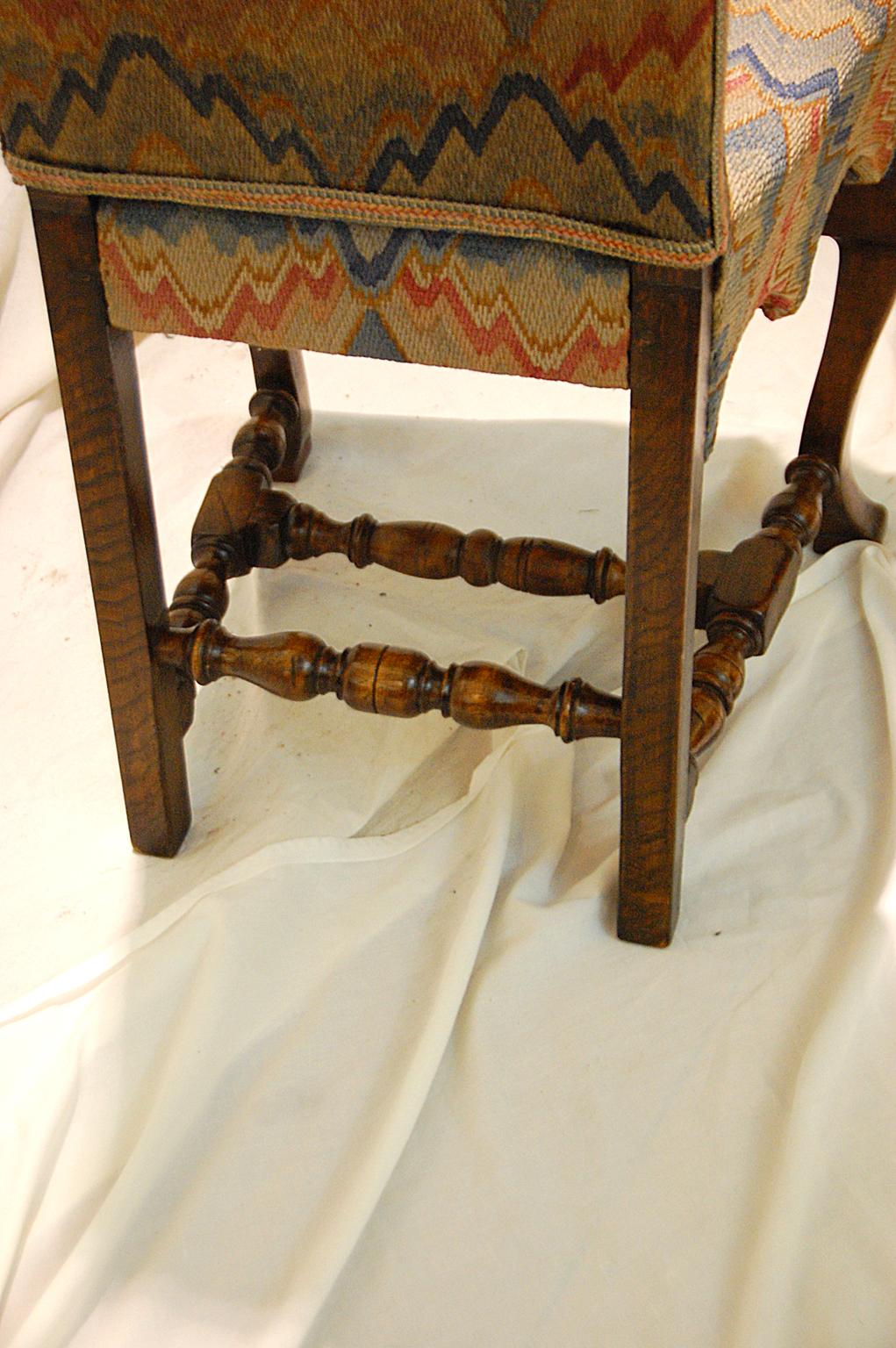 English Queen Anne Style Set of Four Walnut High Back Upholstered Side Chairs In Good Condition For Sale In Wells, ME