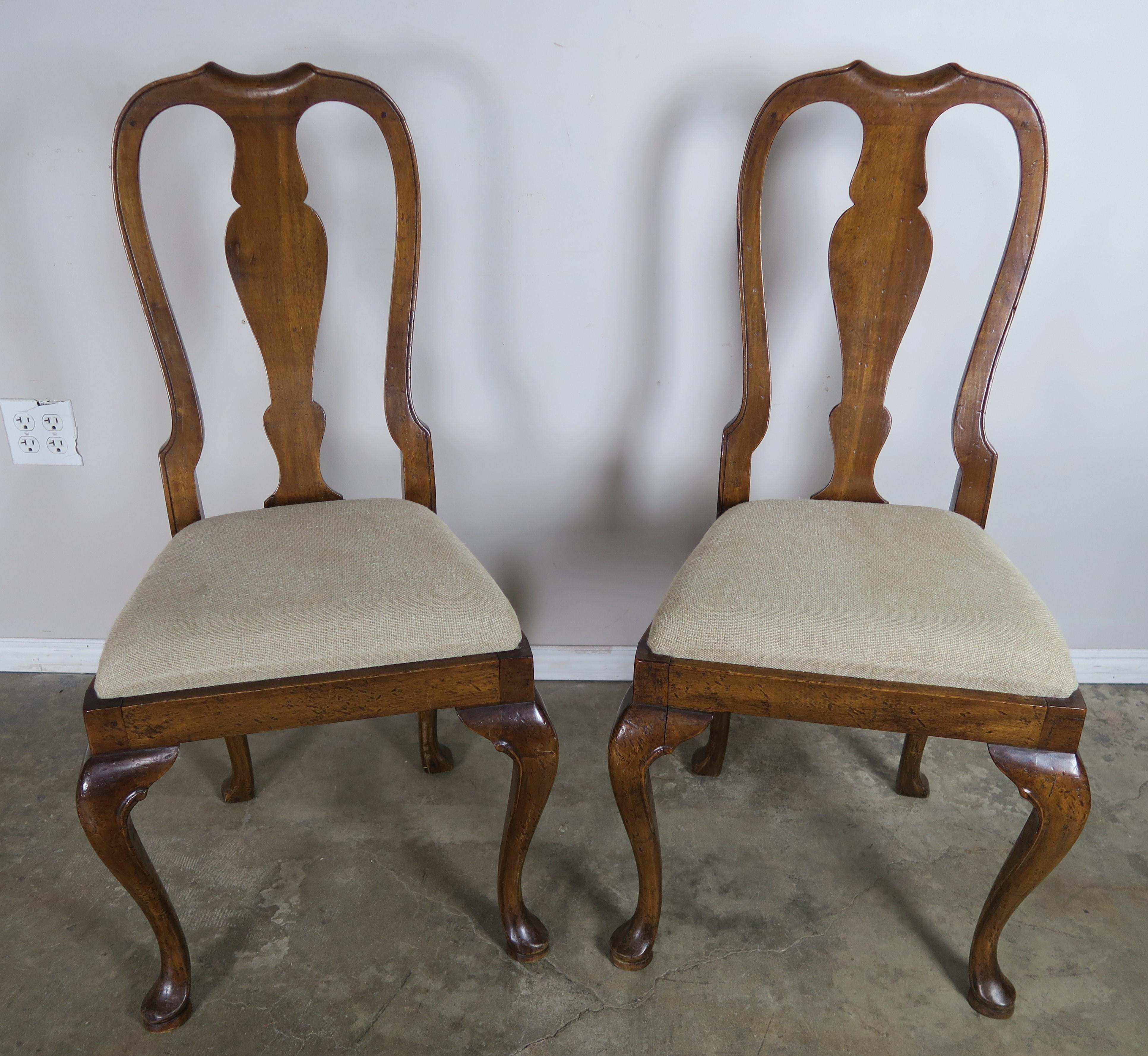 English Queen Anne Style Side Chairs, Set of Four 4