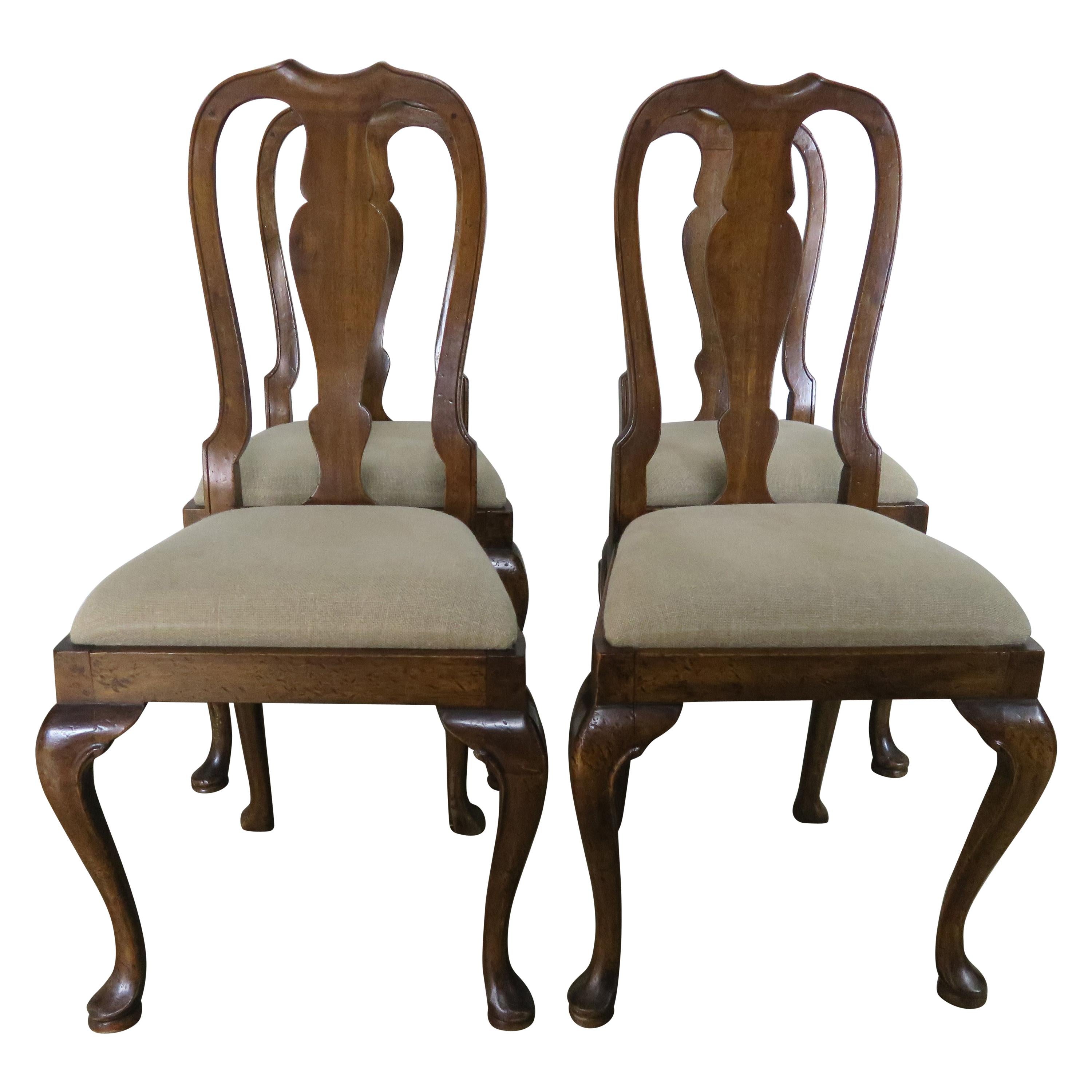 English Queen Anne Style Side Chairs, Set of Four