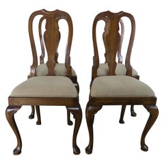 Antique English Queen Anne Style Side Chairs, Set of Four