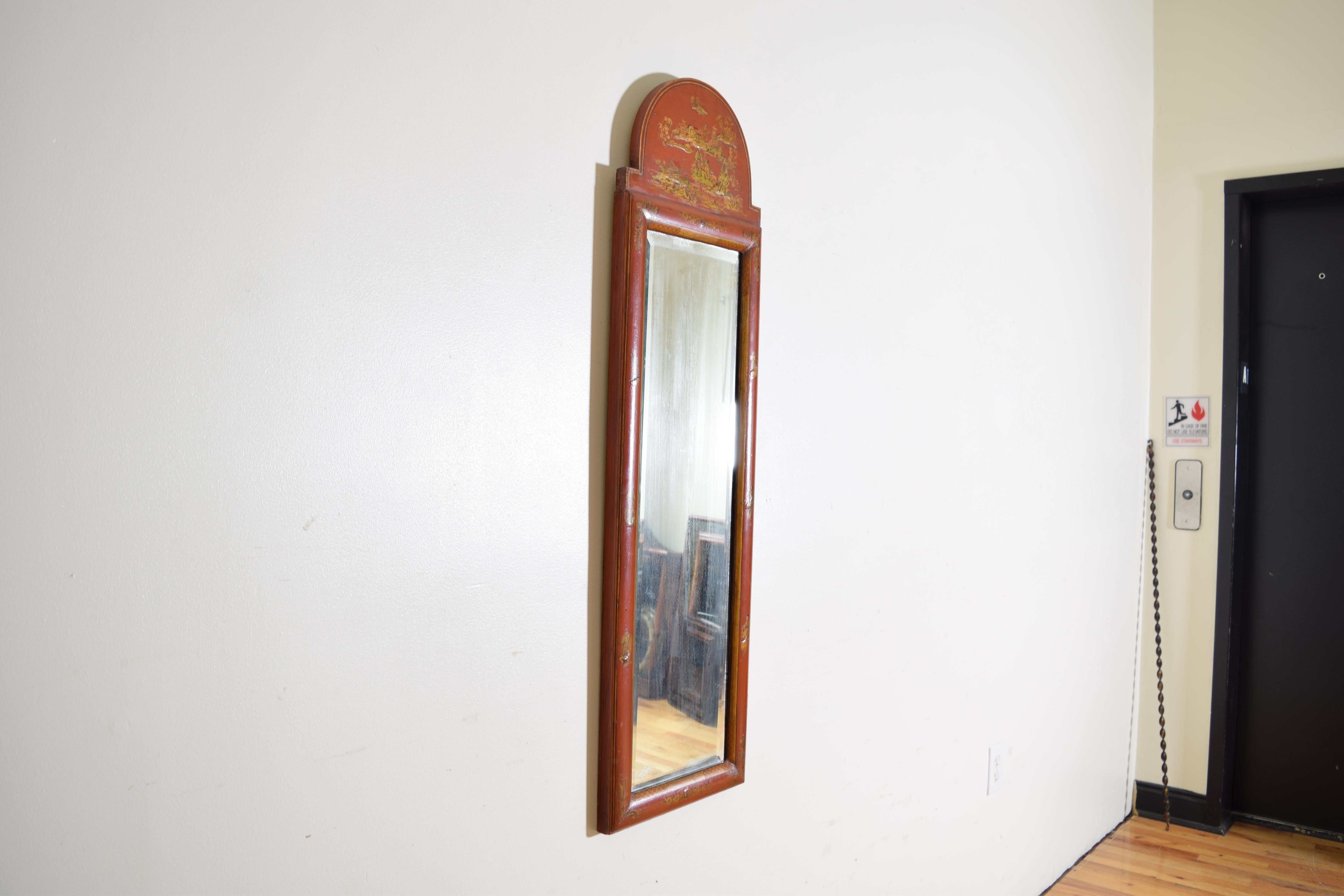 British English Queen Anne Style Slender Chinoiserie Mirror, Early to Mid 20th Century