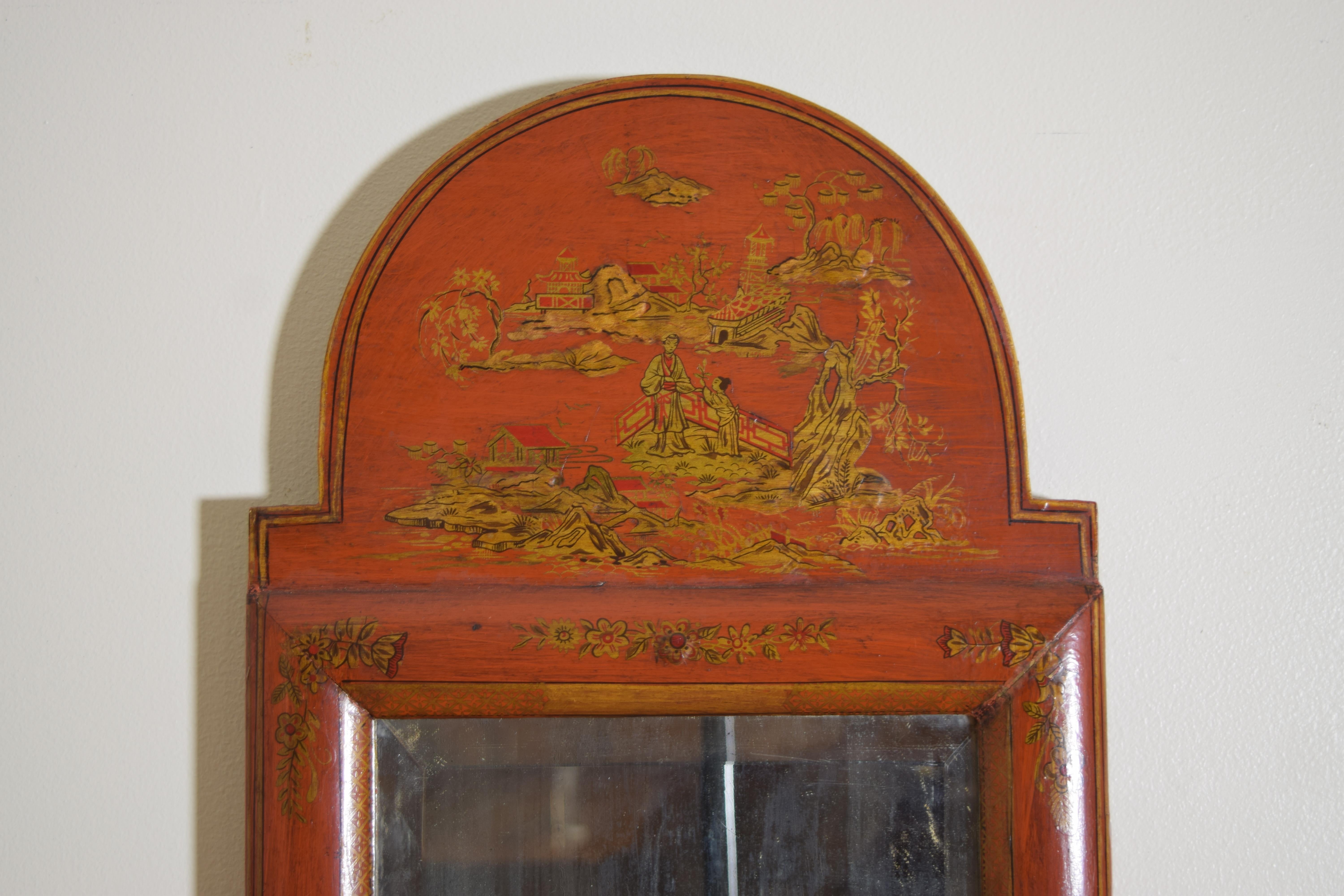 English Queen Anne Style Slender Chinoiserie Mirror, Early to Mid 20th Century In Good Condition In Atlanta, GA