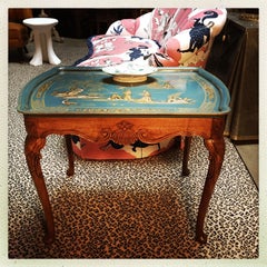English Queen Anne Style Tea Table with Chinoiserie Tray Top