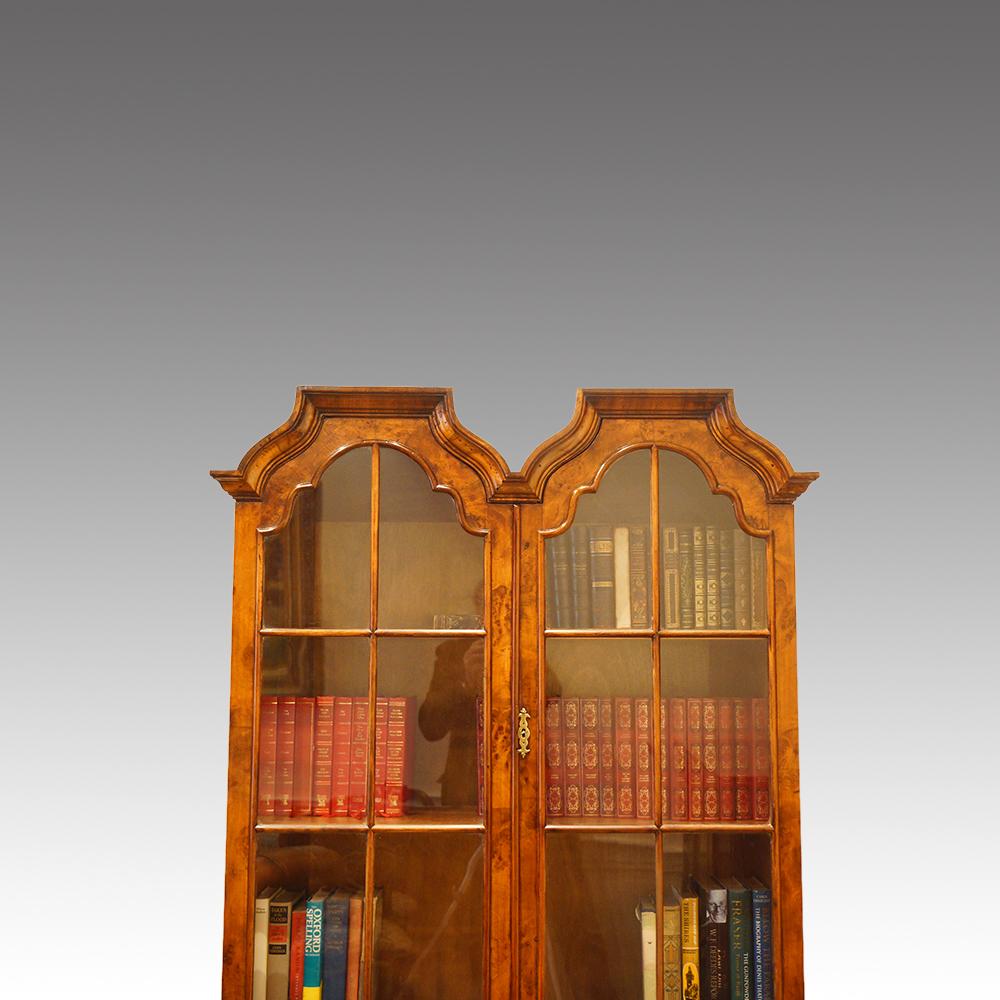 English Queen Anne Style Walnut Double Dome Bookcase, Made circa 1920 3