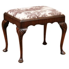Vintage English Queen Anne Style Walnut Stool with Slip Seat, Early 20th Century