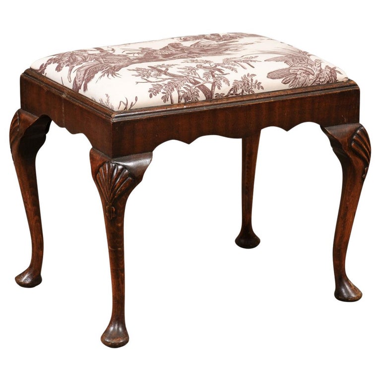 English Queen Anne Style Walnut Stool with Slip Seat, Early 20th 