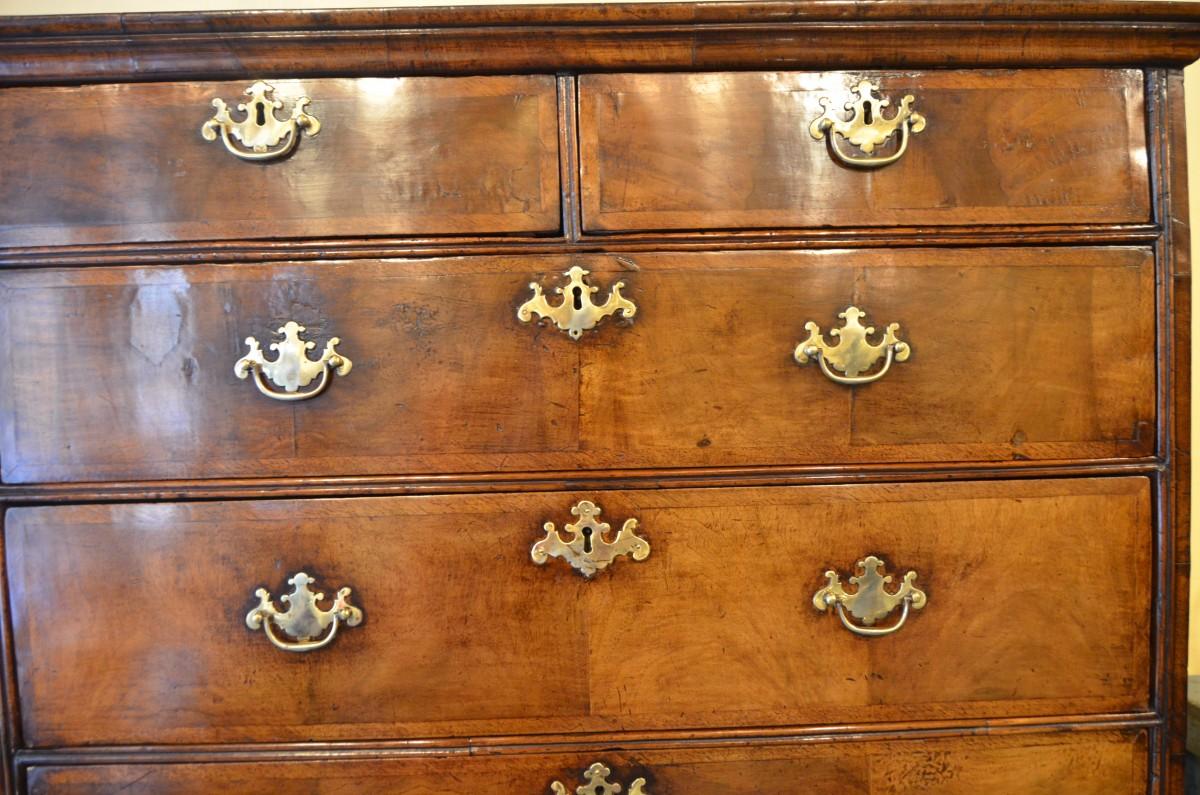 English Queen Anne walnut chest on stand, finest patina, circa 1720.