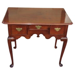 Antique English Queen Anne Walnut Lowboy with Original Brasses & Pad Feet, Circa 1740