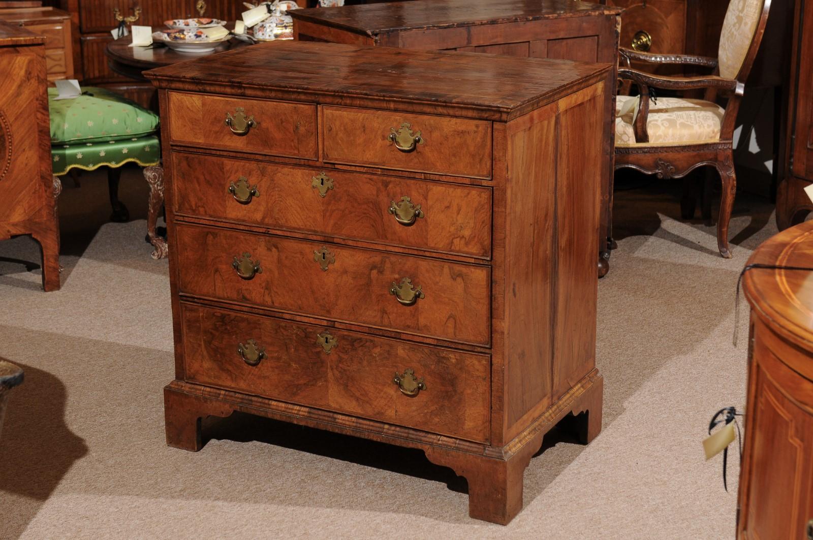 English Queen Anne Walnut Period Chest, Early 18th Century For Sale 5