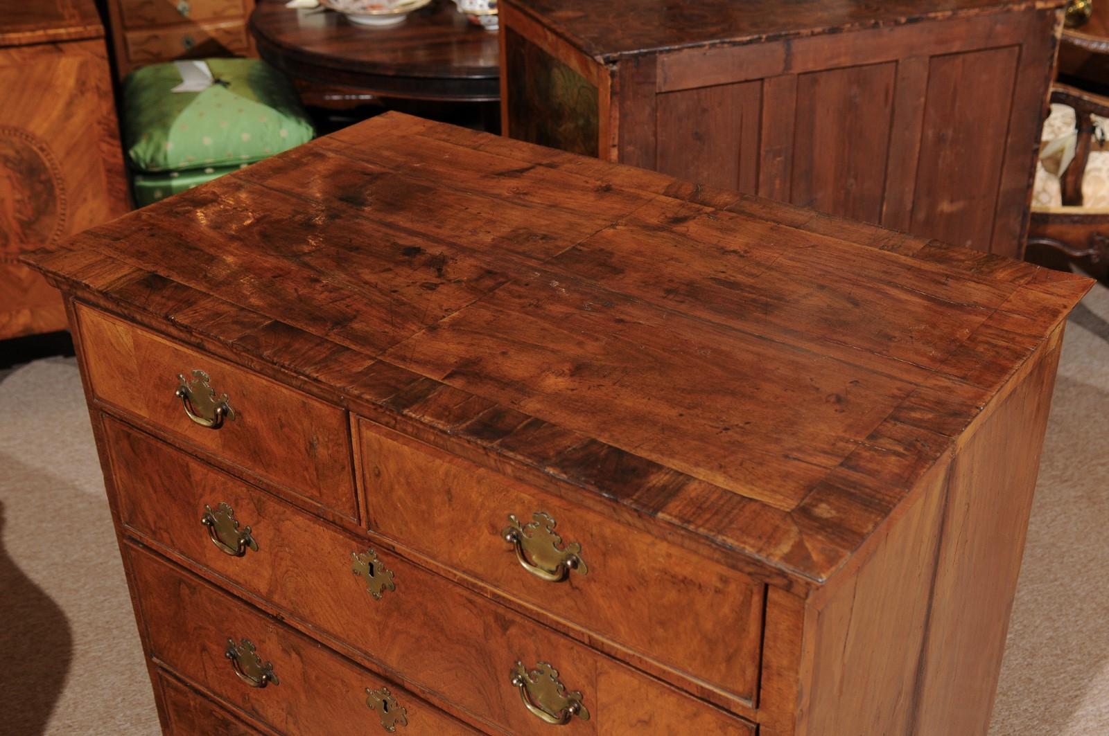 English Queen Anne Walnut Period Chest, Early 18th Century For Sale 6