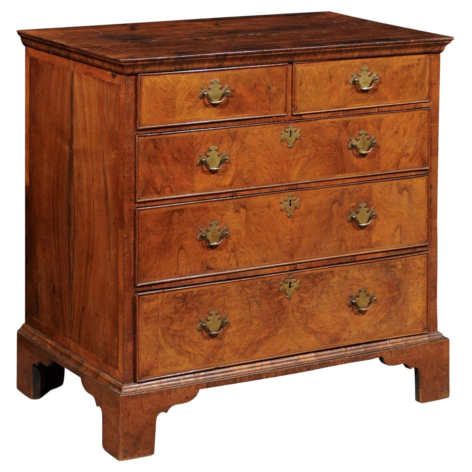 English Queen Anne Walnut Period Chest, Early 18th Century For Sale