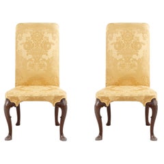 English Queen Anne Yellow Damask Upholstered Side Chairs