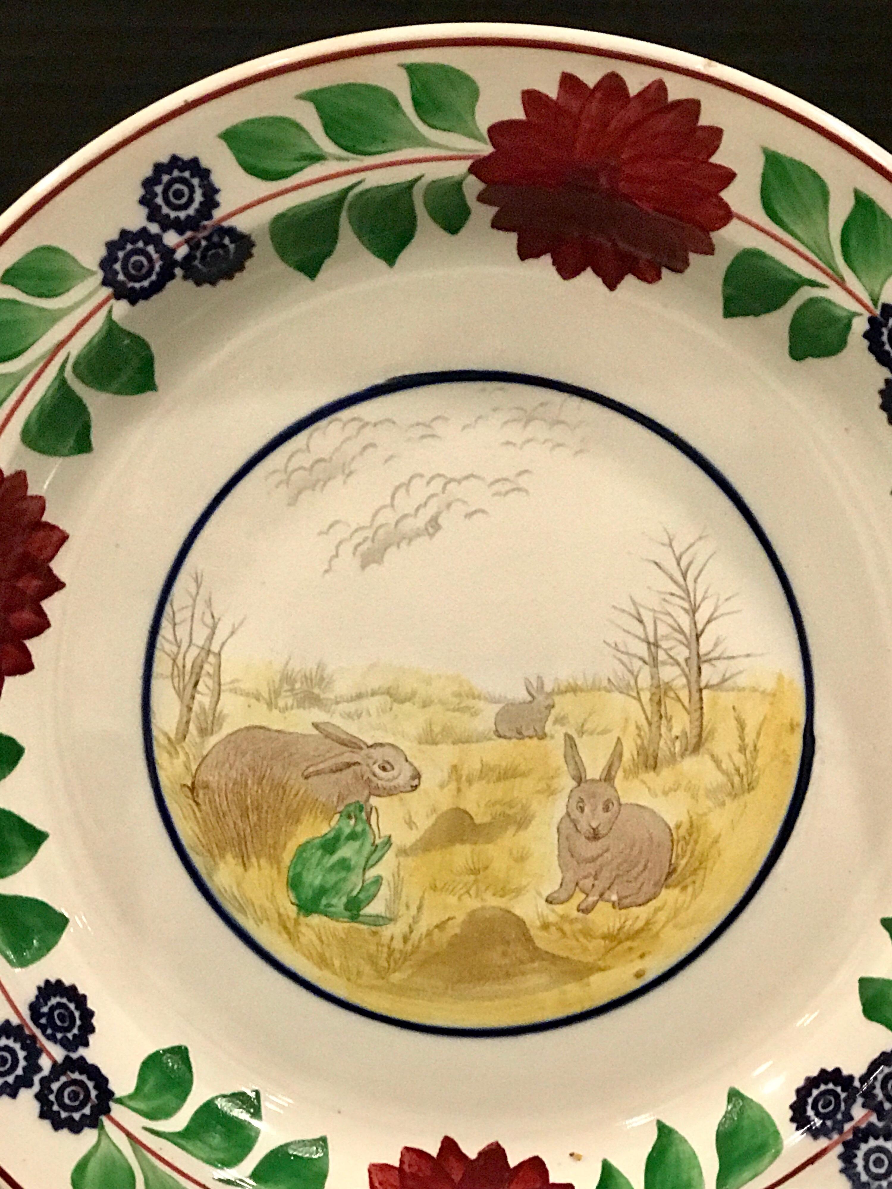 English Rabbit & Frog Stick Spatter Seven-Piece Supper Set In Good Condition For Sale In Atlanta, GA