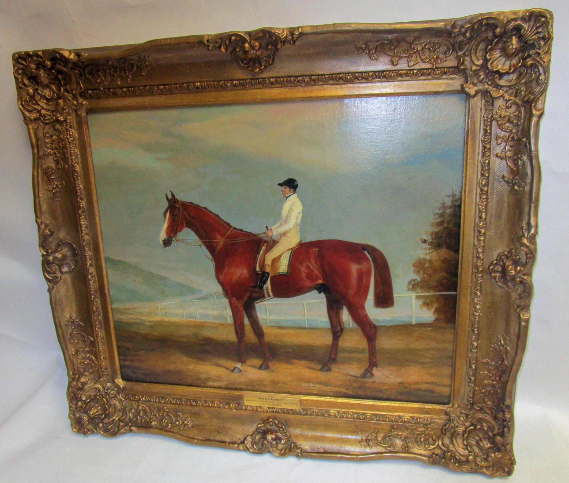 English Racehorse Oil Painting by F. C. Turner 1839 Harkaway Winner Goodwood Cup 2