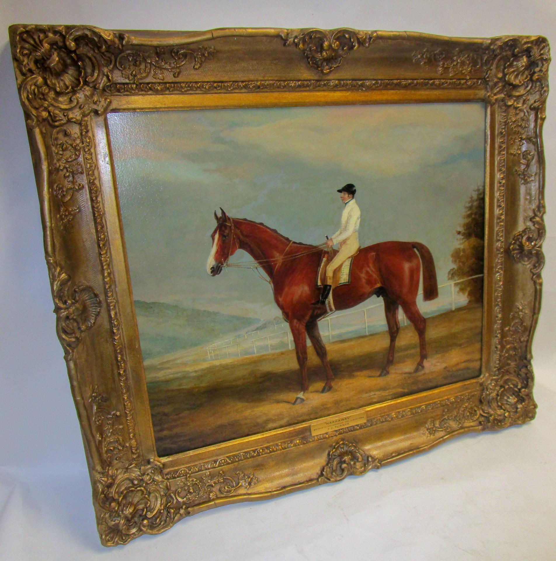 English Racehorse Oil Painting by F. C. Turner 1839 Harkaway Winner Goodwood Cup 5