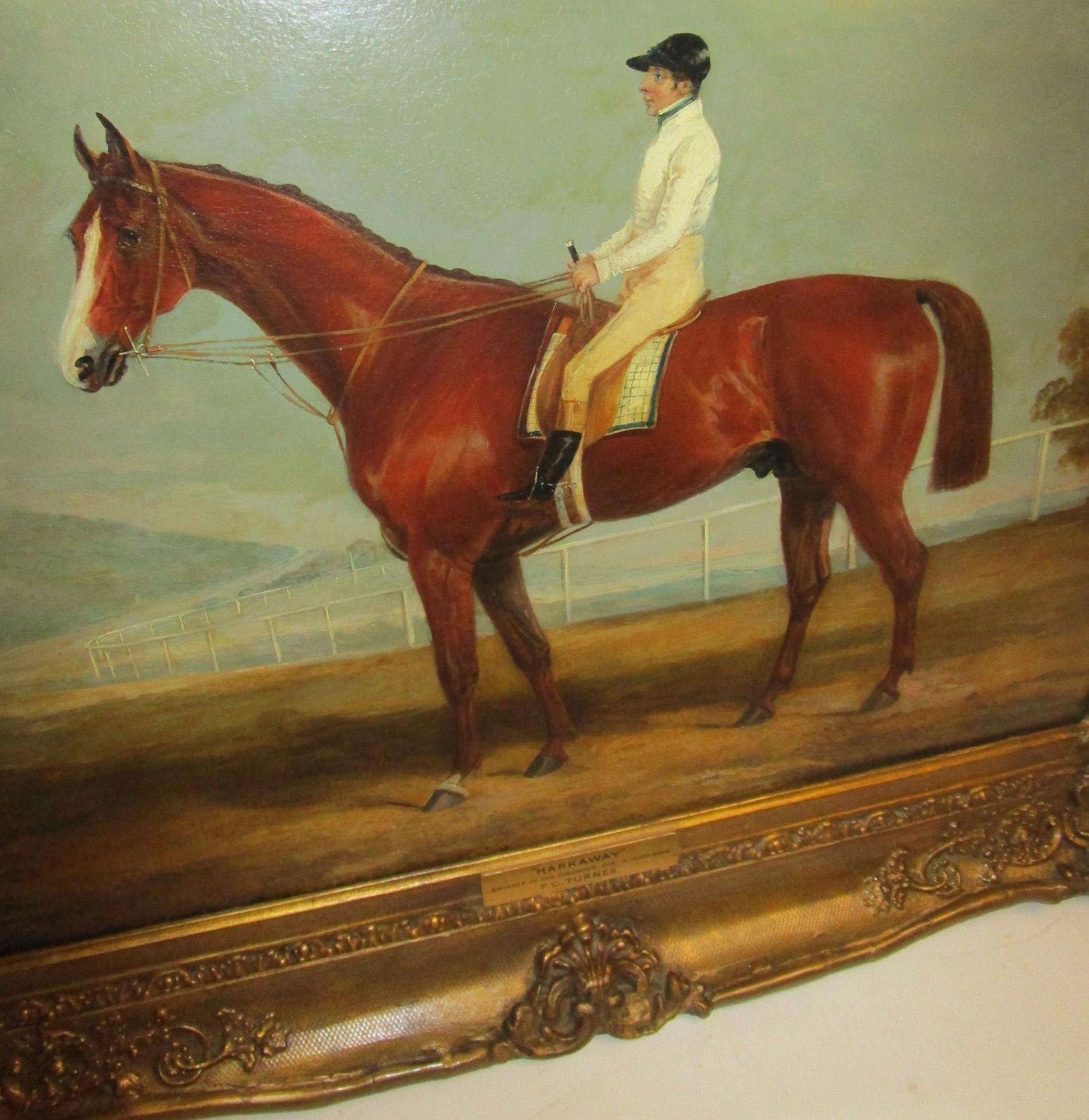 English Racehorse Oil Painting by F. C. Turner 1839 Harkaway Winner Goodwood Cup 1
