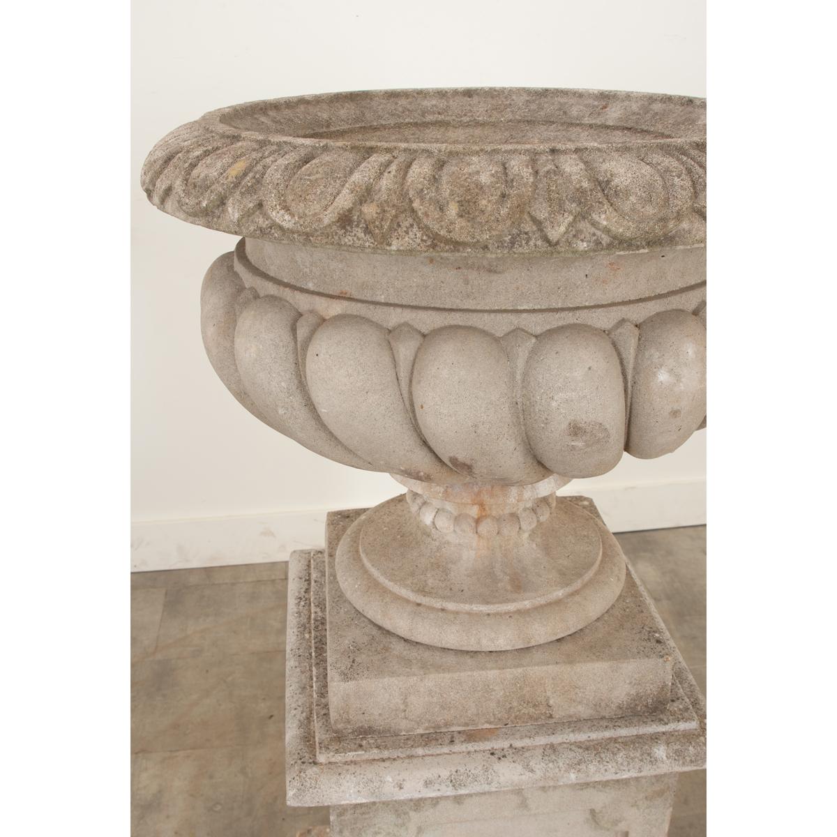 Stone English Raised Garden Urn on Pedestal