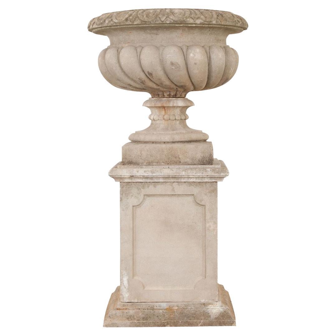 English Raised Garden Urn on Pedestal