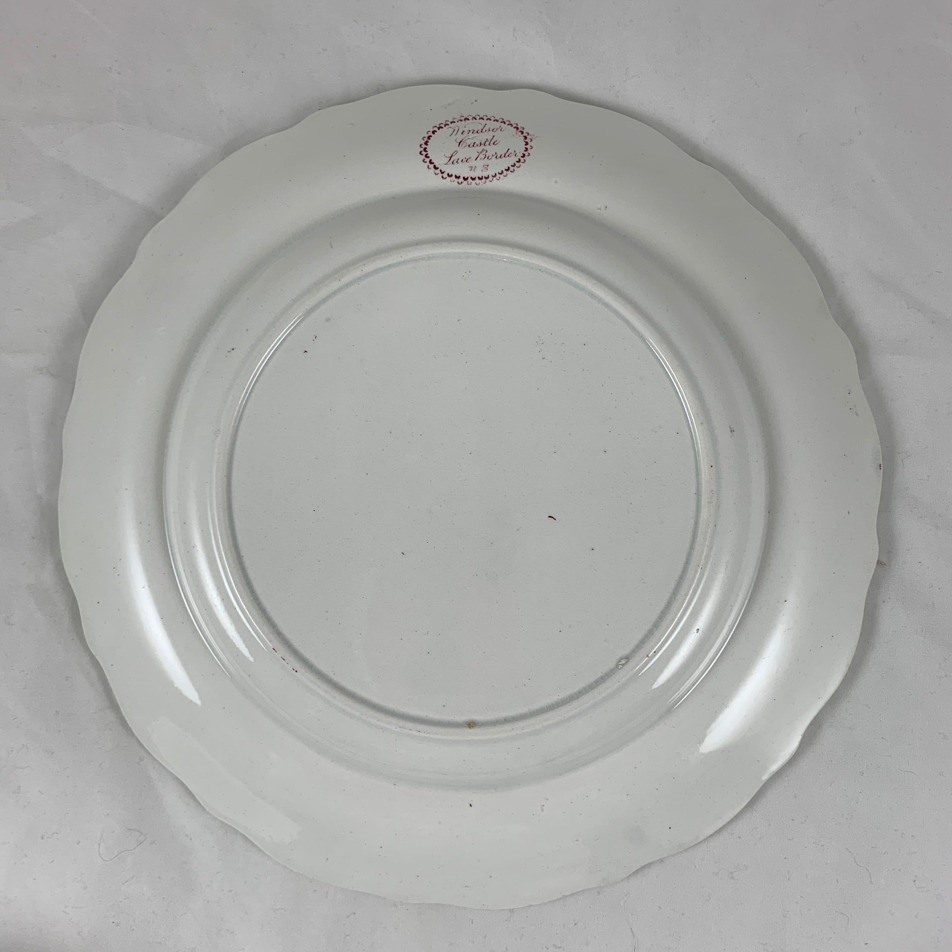 English Ralph Stevenson ‘Windsor Castle’ Red Transferware Dinner Plates, set/4 For Sale 4