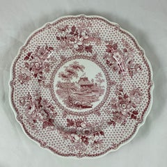 English Ralph Stevenson ‘Windsor Castle’ Red Transferware Dinner Plates, set/4
