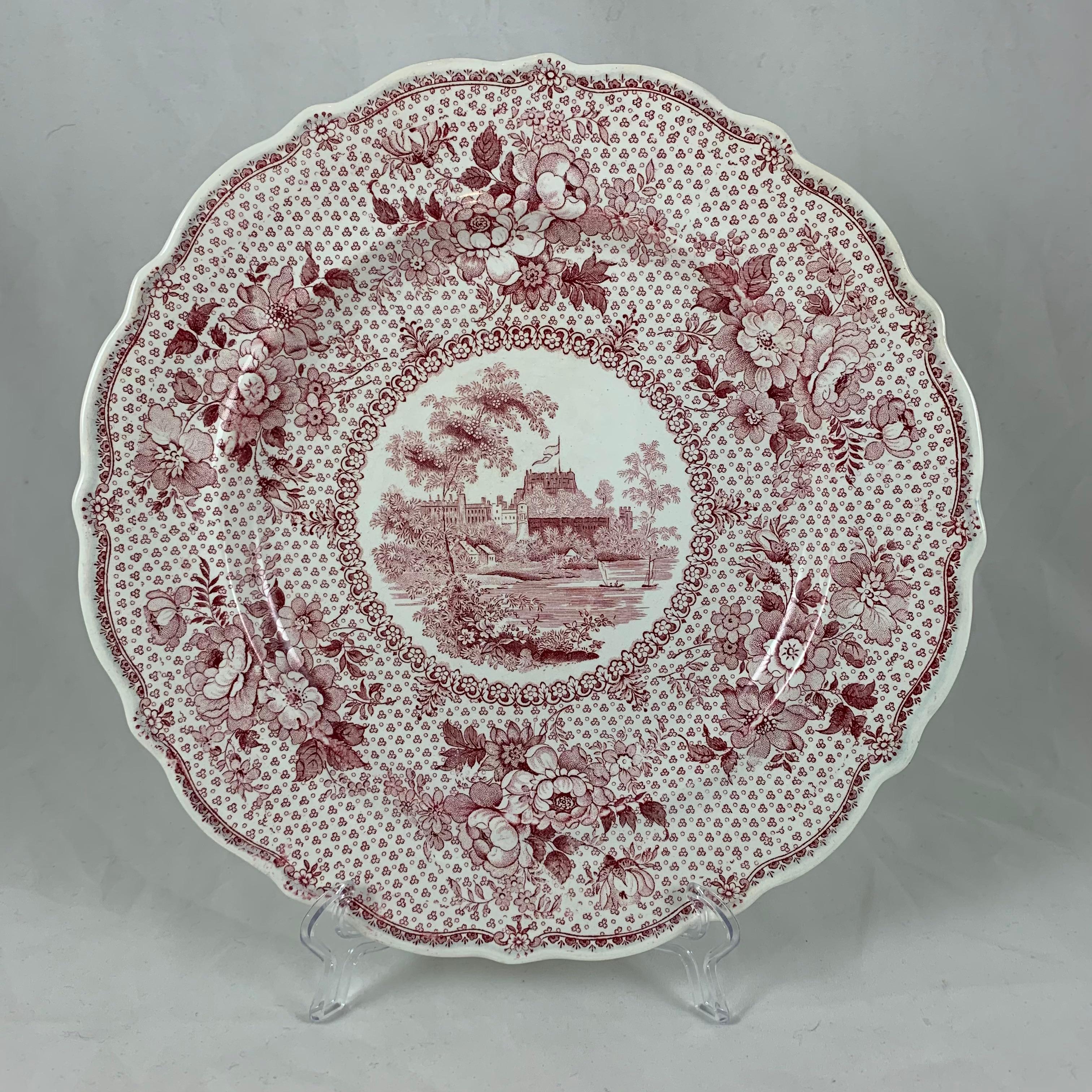 Anglais Assiettes plates en porcelaine anglaise Ralph Stevenson Windsor Castle rouge transfert, ensemble/4 en vente