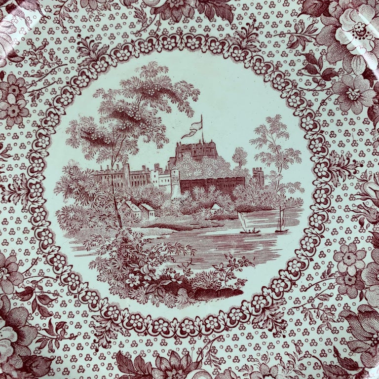 English Ralph Stevenson ‘Windsor Castle’ Red Transferware Dinner Plates ...