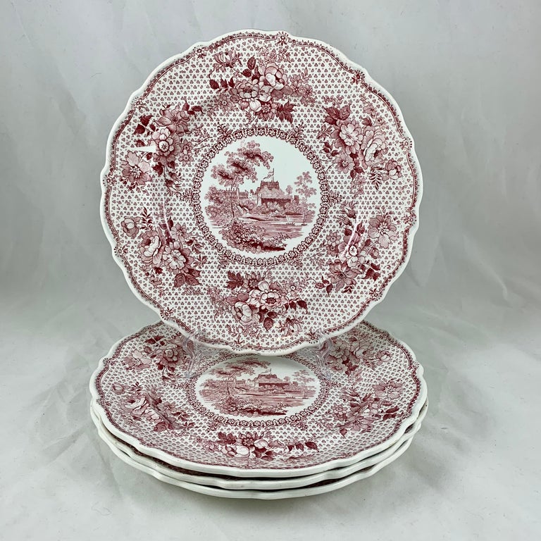 English Ralph Stevenson ‘Windsor Castle’ Red Transferware Dinner Plates ...