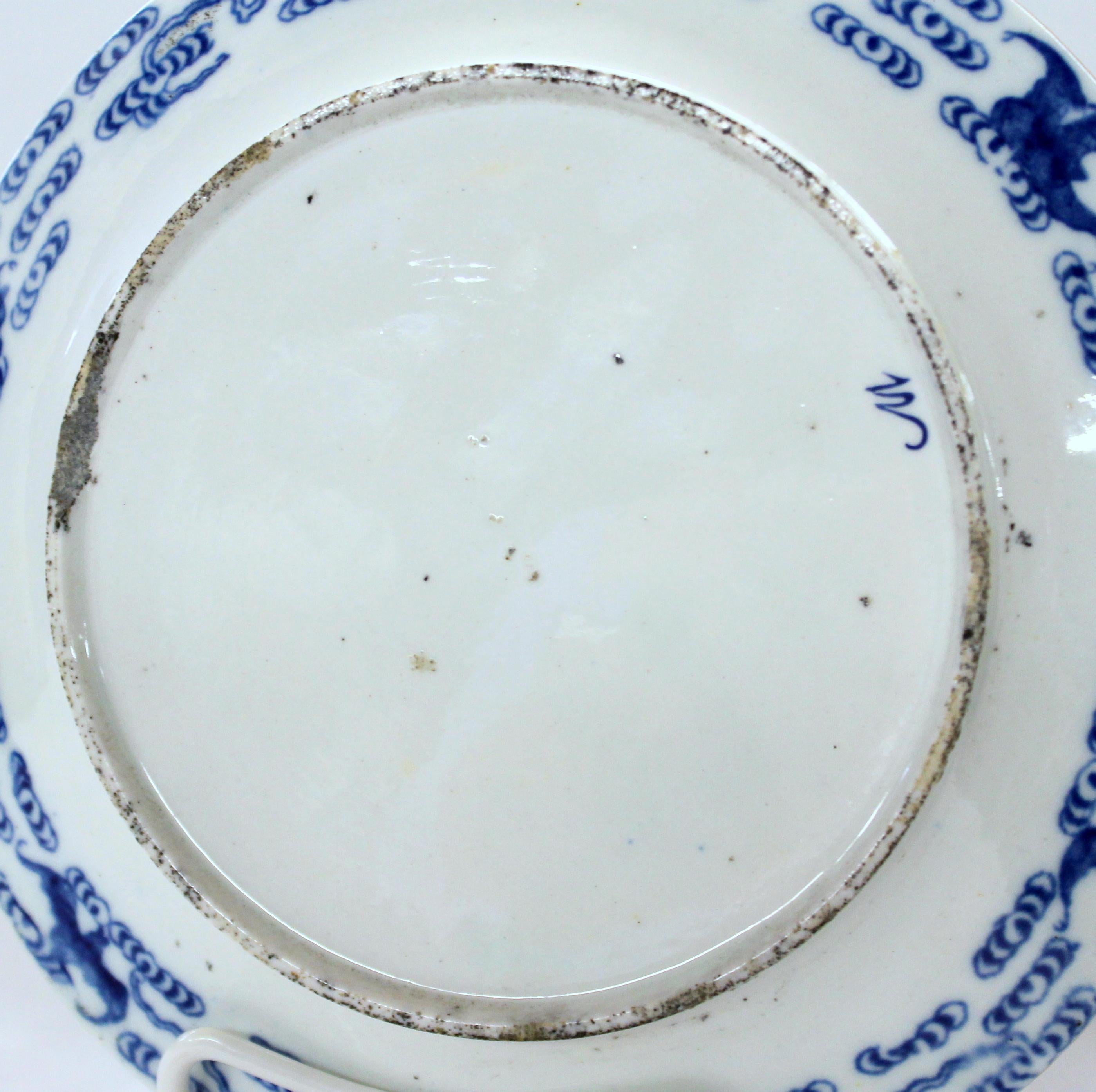 English Rare First Period Worcester Blue and White Porcelain Dragon Plate 8