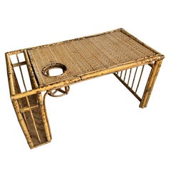 English Rattan and Bamboo Breakfast Bed Tray with Magazine Rack and Cup Holder