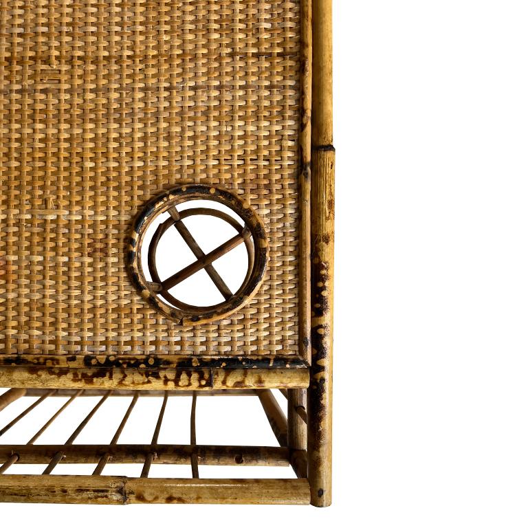Chinoiserie English Rattan and Bamboo Breakfast Bed Tray with Magazine Rack and Cup Holder For Sale