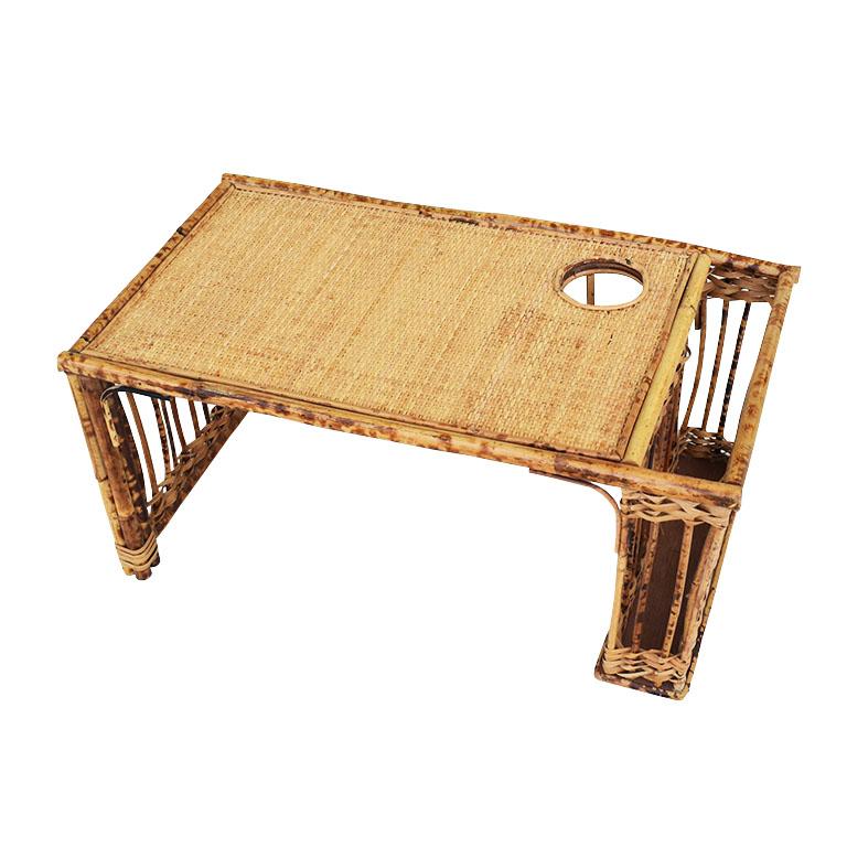 Southeast Asian English Rattan and Bamboo Breakfast Bed Tray with Magazine Rack and Cup Holder