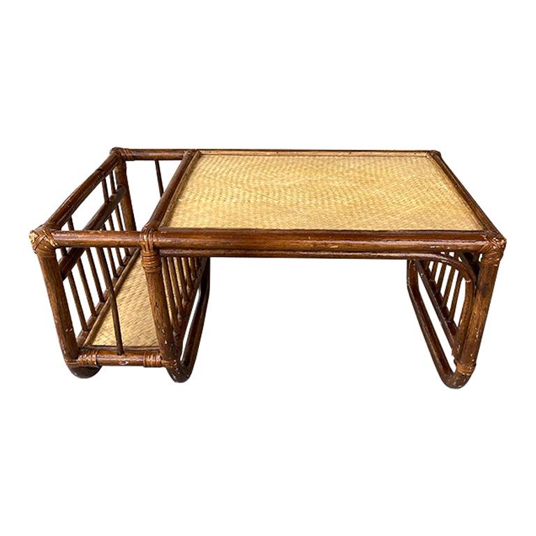 English Rattan and Bamboo Breakfast Bed Tray with Magazine Rack