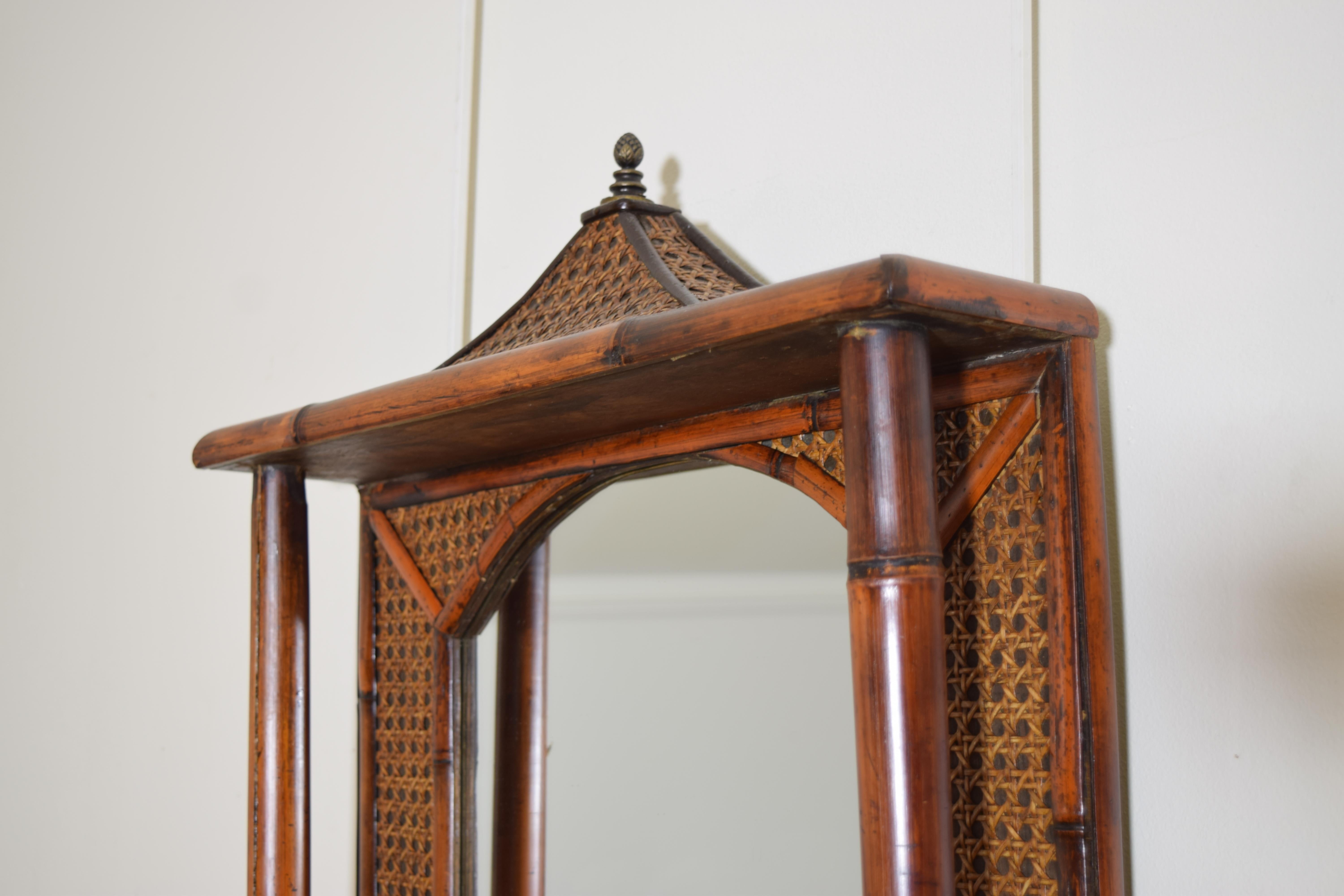 English Rattan, Faux Bamboo, and Brass Pagoda Shaped Mirror with Storage Area In Good Condition In Atlanta, GA