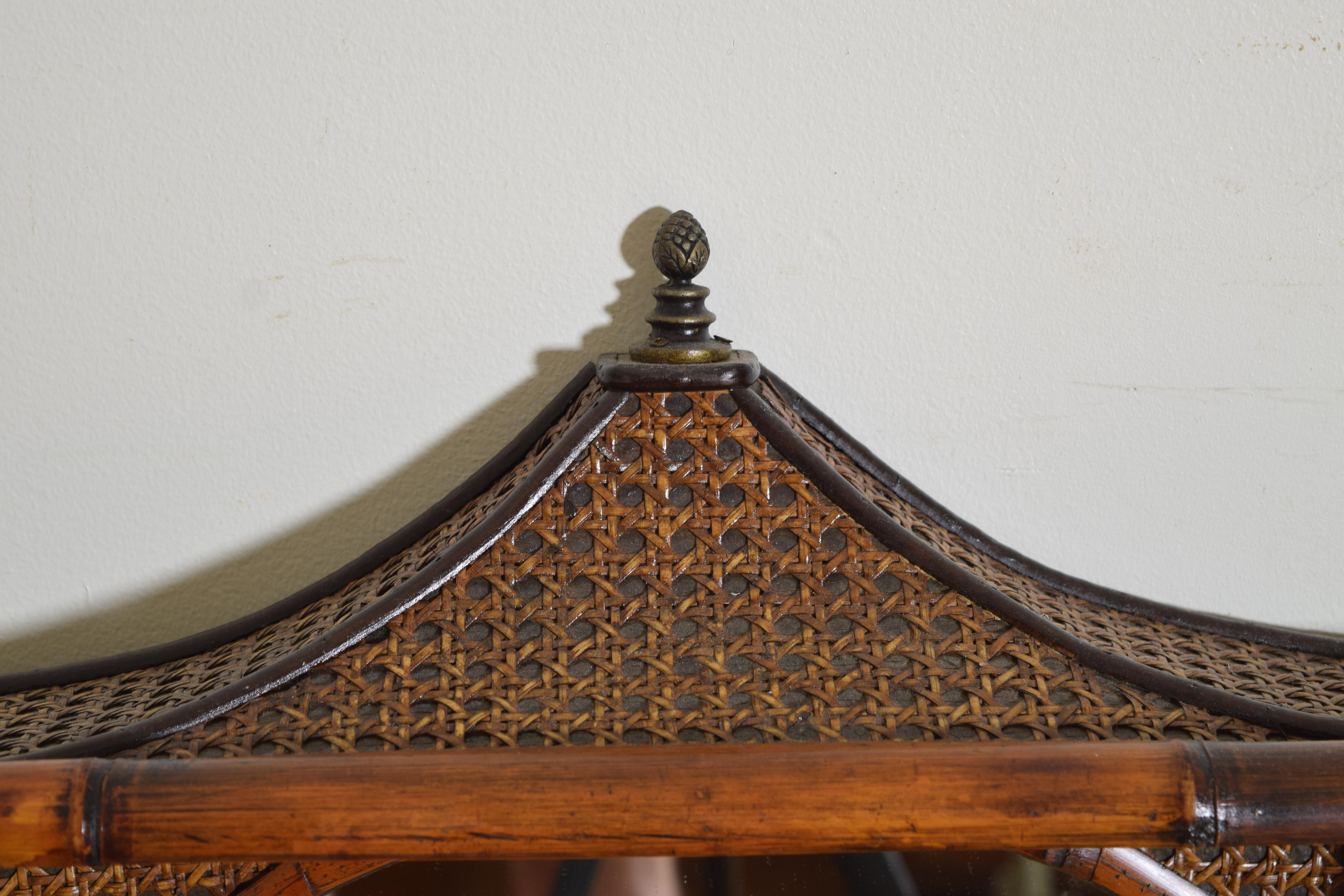 English Rattan, Faux Bamboo, and Brass Pagoda Shaped Mirror with Storage Area 2