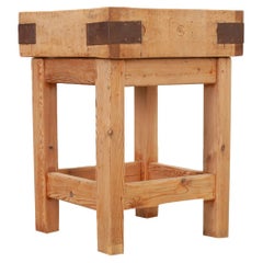 Antique English Raw Pine Chopping Block Table