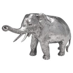 English Realistically Cast and Heavy Sterling Silver Elephant Model Made in 1973