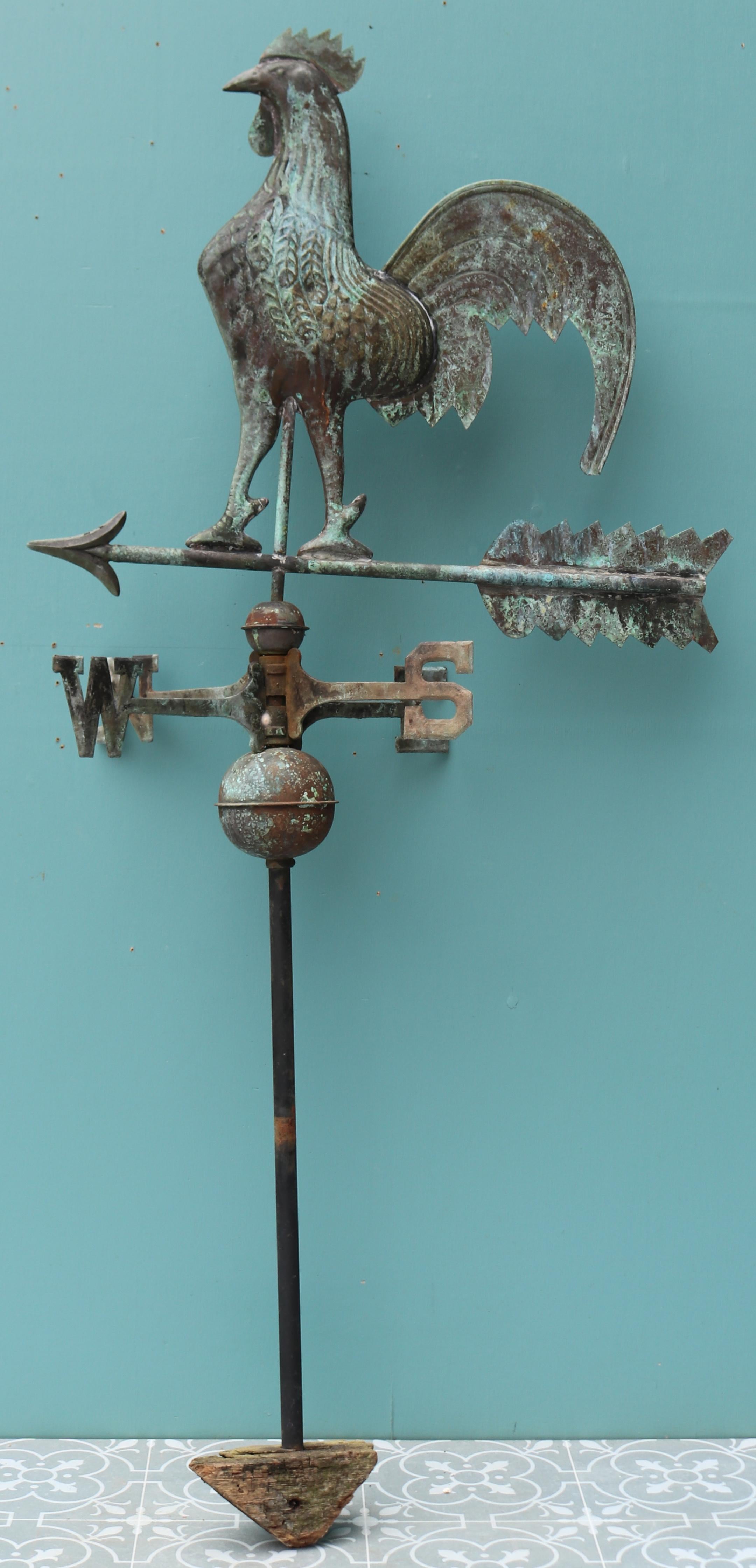 An English full bodied copper cockerel weather vane.