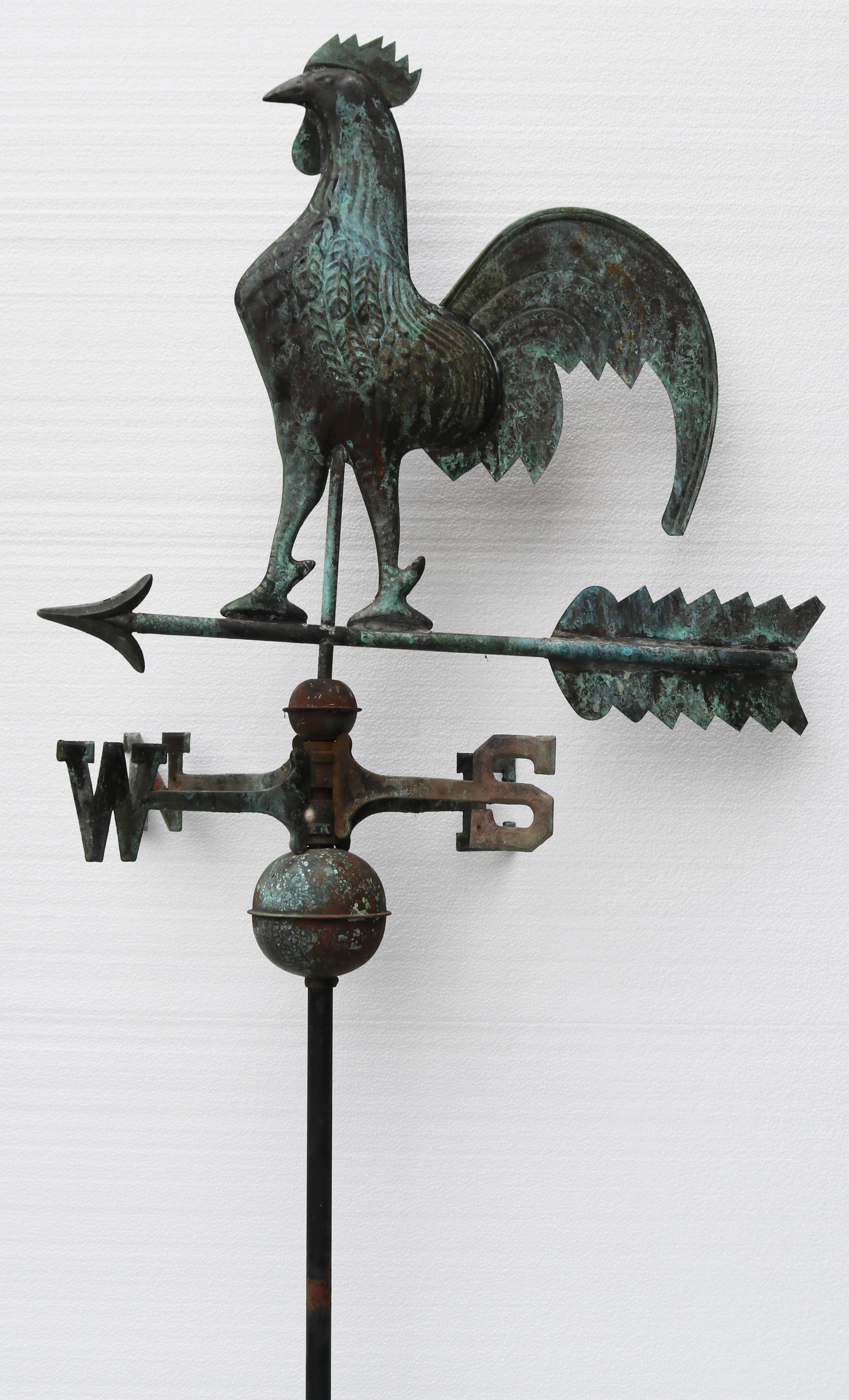 English Reclaimed Full Bodied Copper Cockerel Weathervane In Fair Condition In Wormelow, Herefordshire