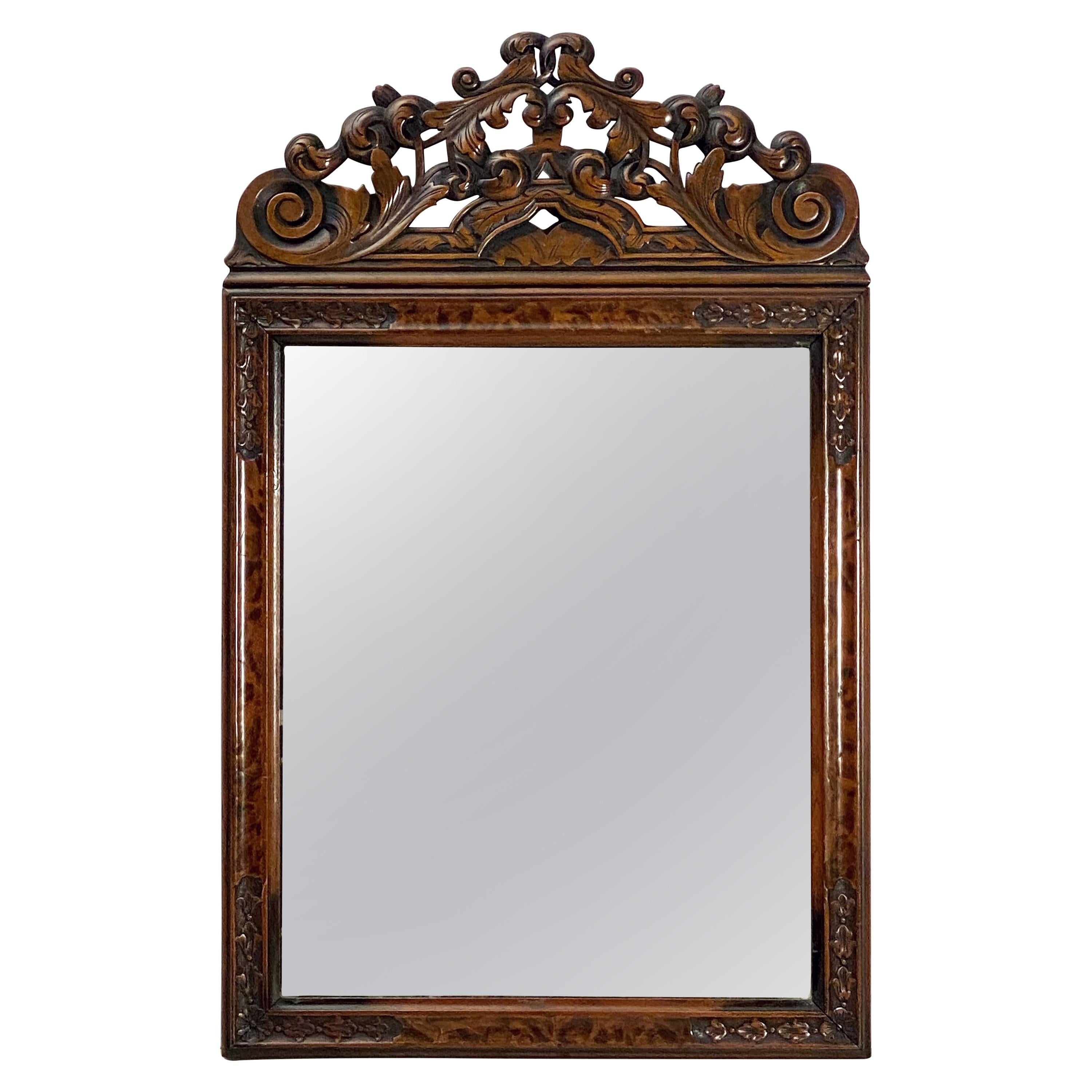 English Rectangular Mirror in Carved Frame of Walnut (H 33 3/8 x W 21)