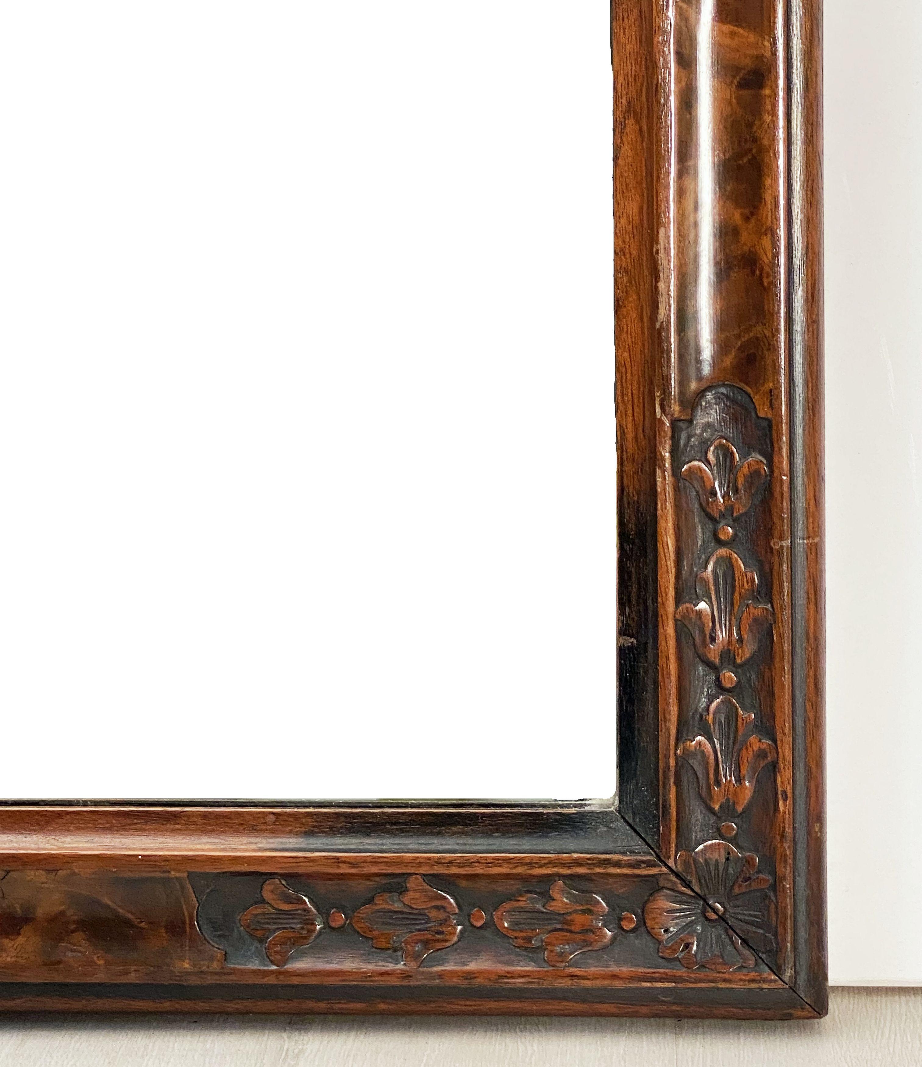 English Rectangular Mirror in Carved Frame of Walnut (H 33 3/8 x W 21) For Sale 6