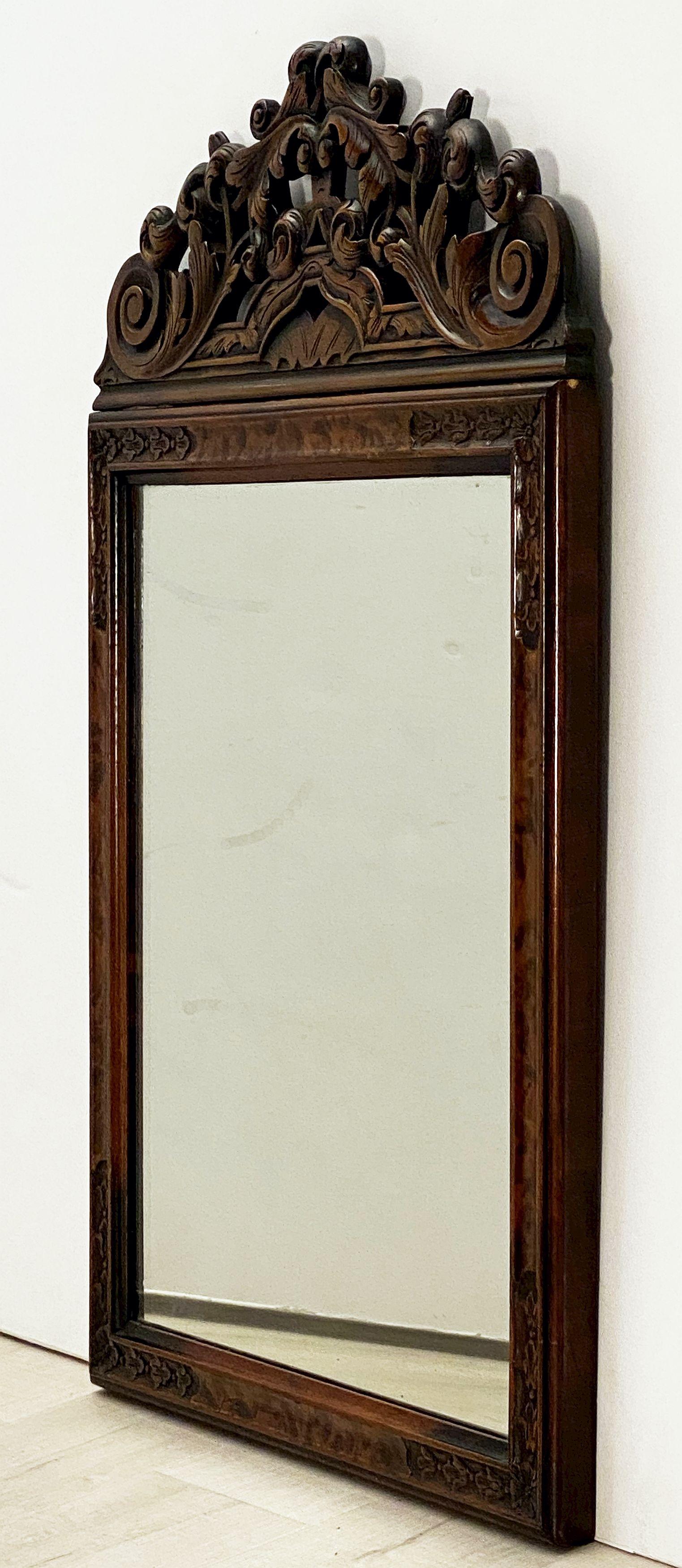 Edwardian English Rectangular Mirror in Carved Frame of Walnut (H 33 3/8 x W 21) For Sale